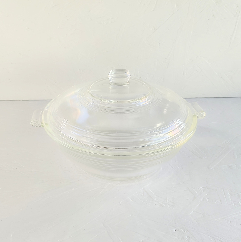 VINTAGE | Mary Dunbar Jewel Tea Clear glass Casserole Heat-Flow Oven Ware 1930
